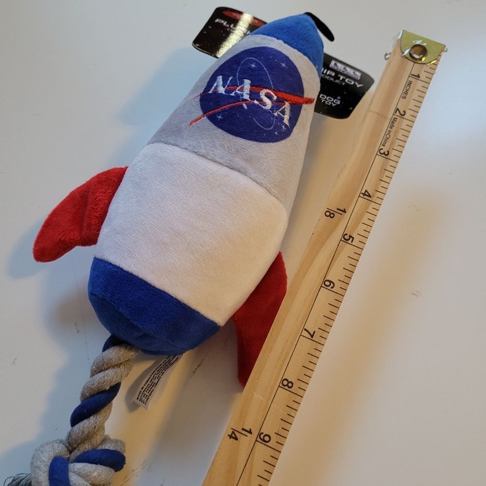 NEW NASA ROCKET SHIP PLUSH DOG TOY PULL ROPE NWT SPACE X